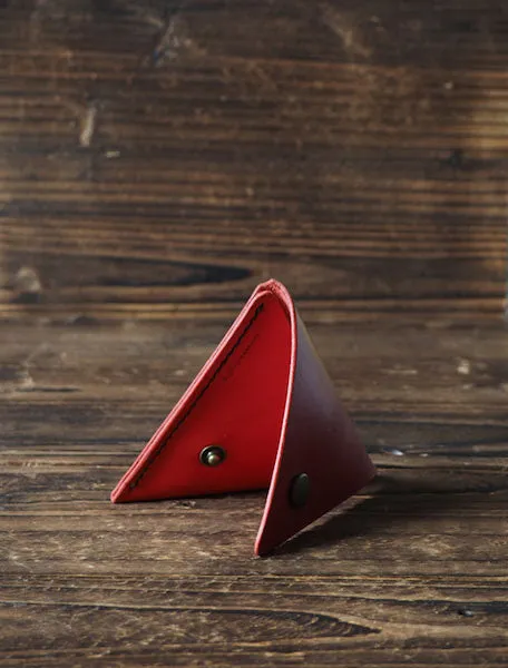 Leather Triangle Coin Purse #Red