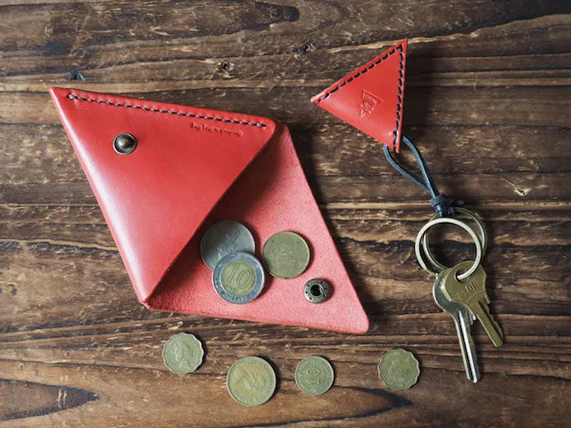 Leather Triangle Coin Purse #Red