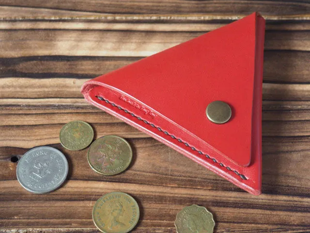 Leather Triangle Coin Purse #Red