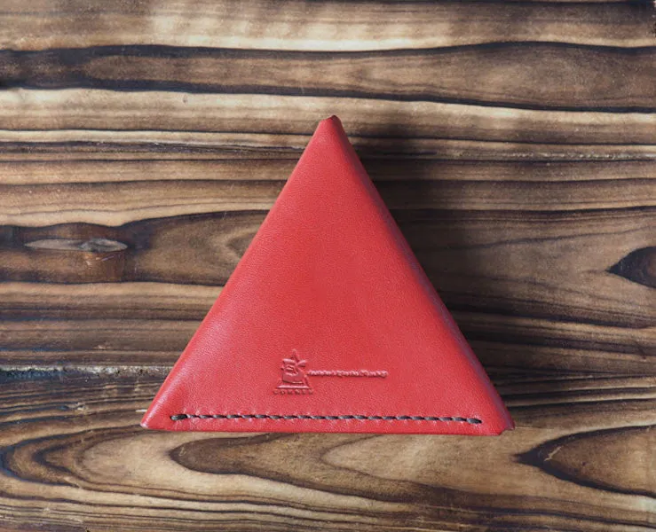 Leather Triangle Coin Purse #Red