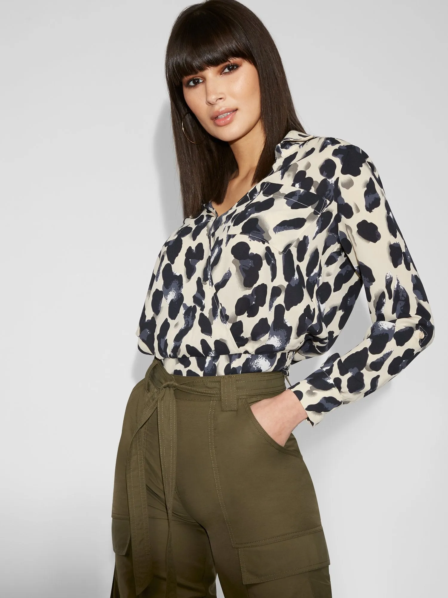 Leopard-Print Wrap Blouse