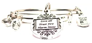 Love All Trust Few Harm None Expandable Bangle Bracelet Set