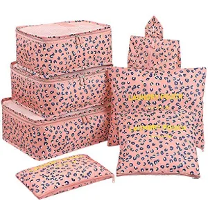 Luggage Cubes,Mossio 7 Pack Lightweight Toiletry Organizer Space Saver Travel Accessories Pink Leopard