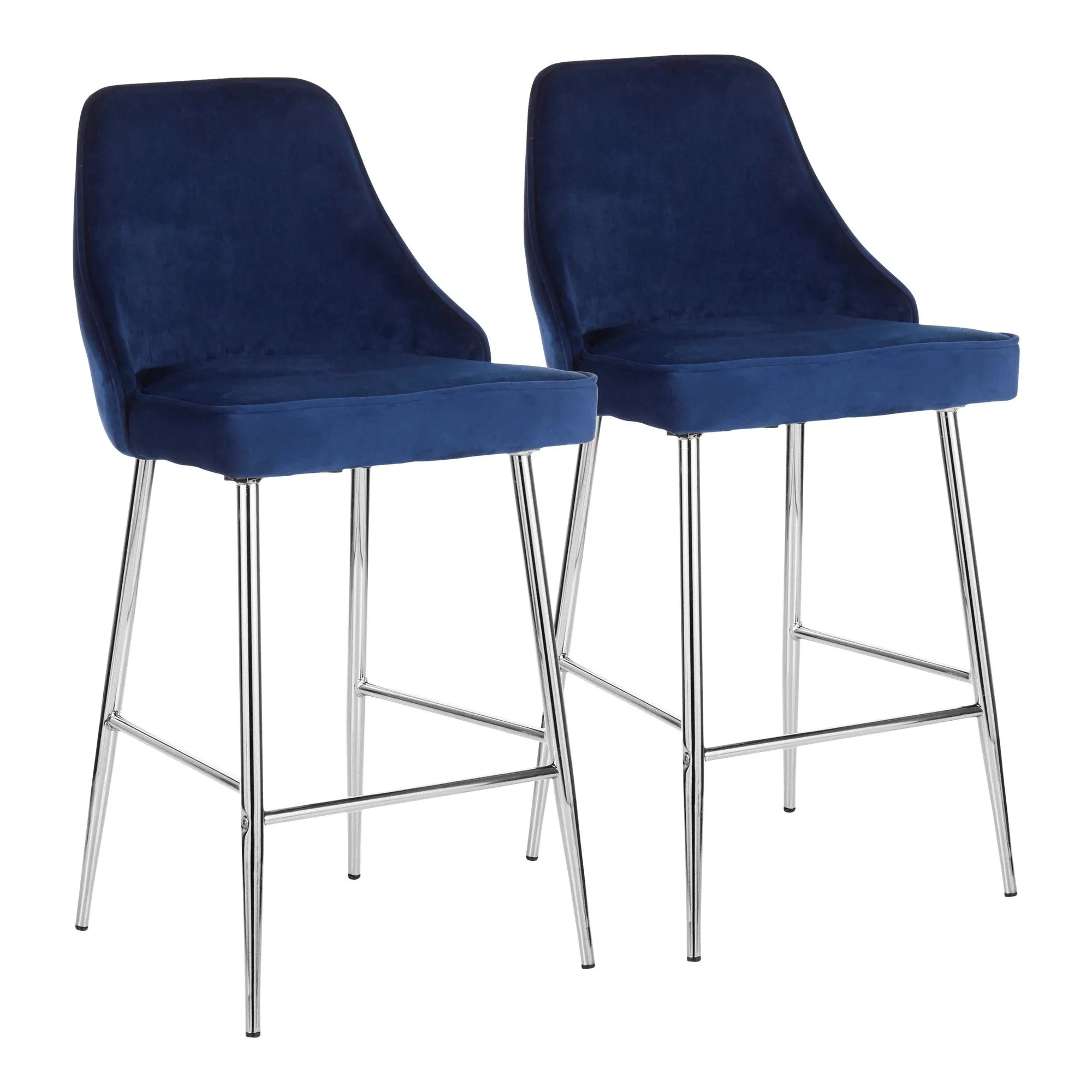 Marcel Contemporary Counter Stool in Chrome and Navy Blue Velvet by LumiSource - Set of 2