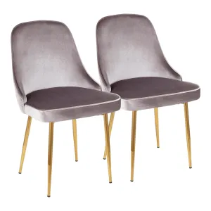 Marcel Contemporary Dining Chair with Gold Frame and Silver Velvet Fabric by LumiSource - Set of 2