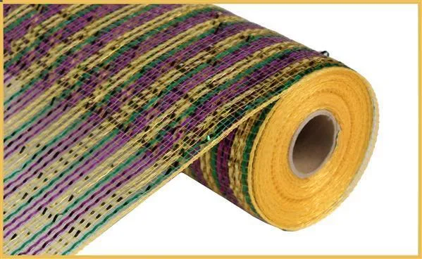 Mardi Gras multicolor deco mesh 10 inch x 10 yard roll