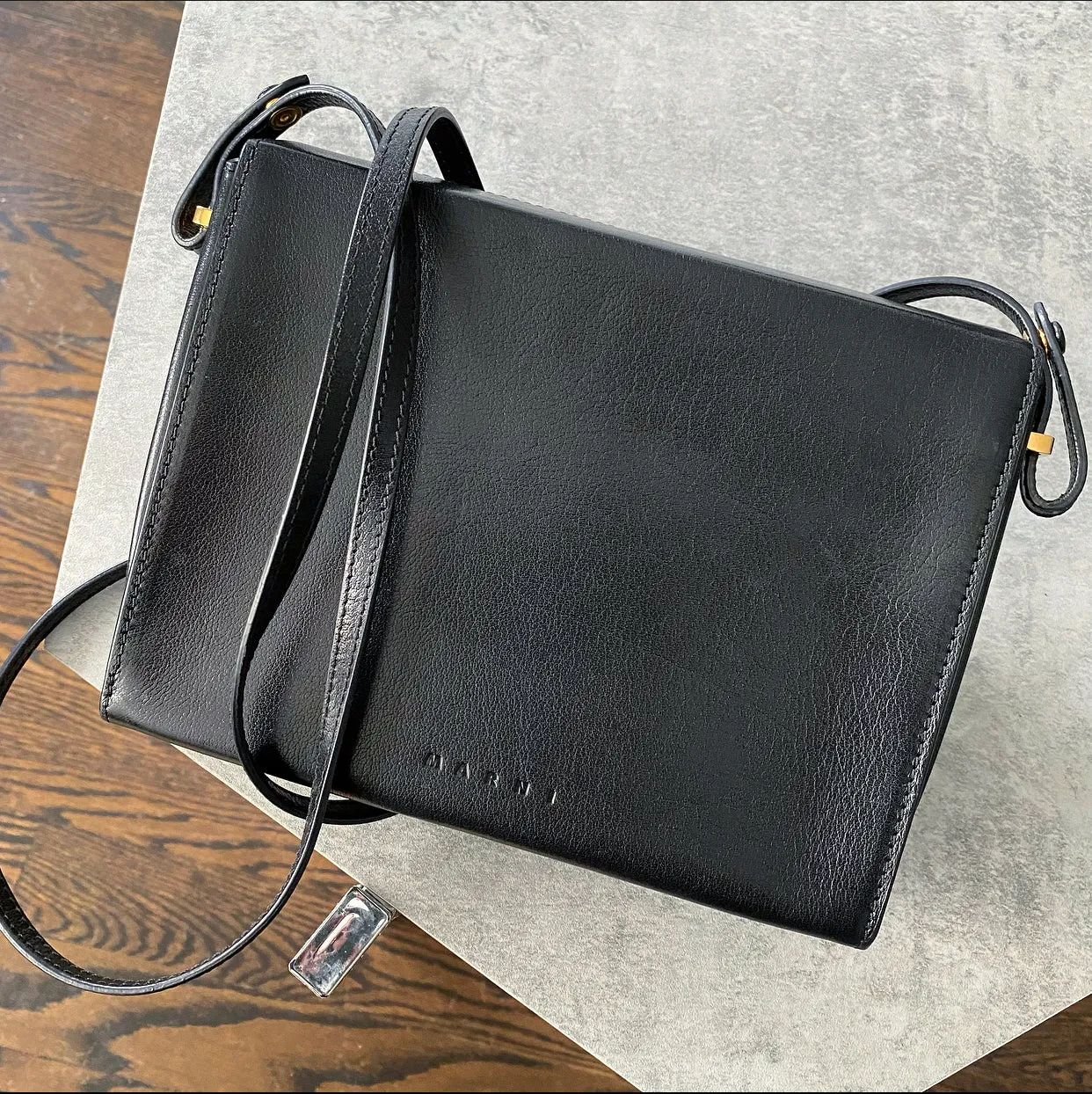 Marni Black Box Leather Crossbody Bag