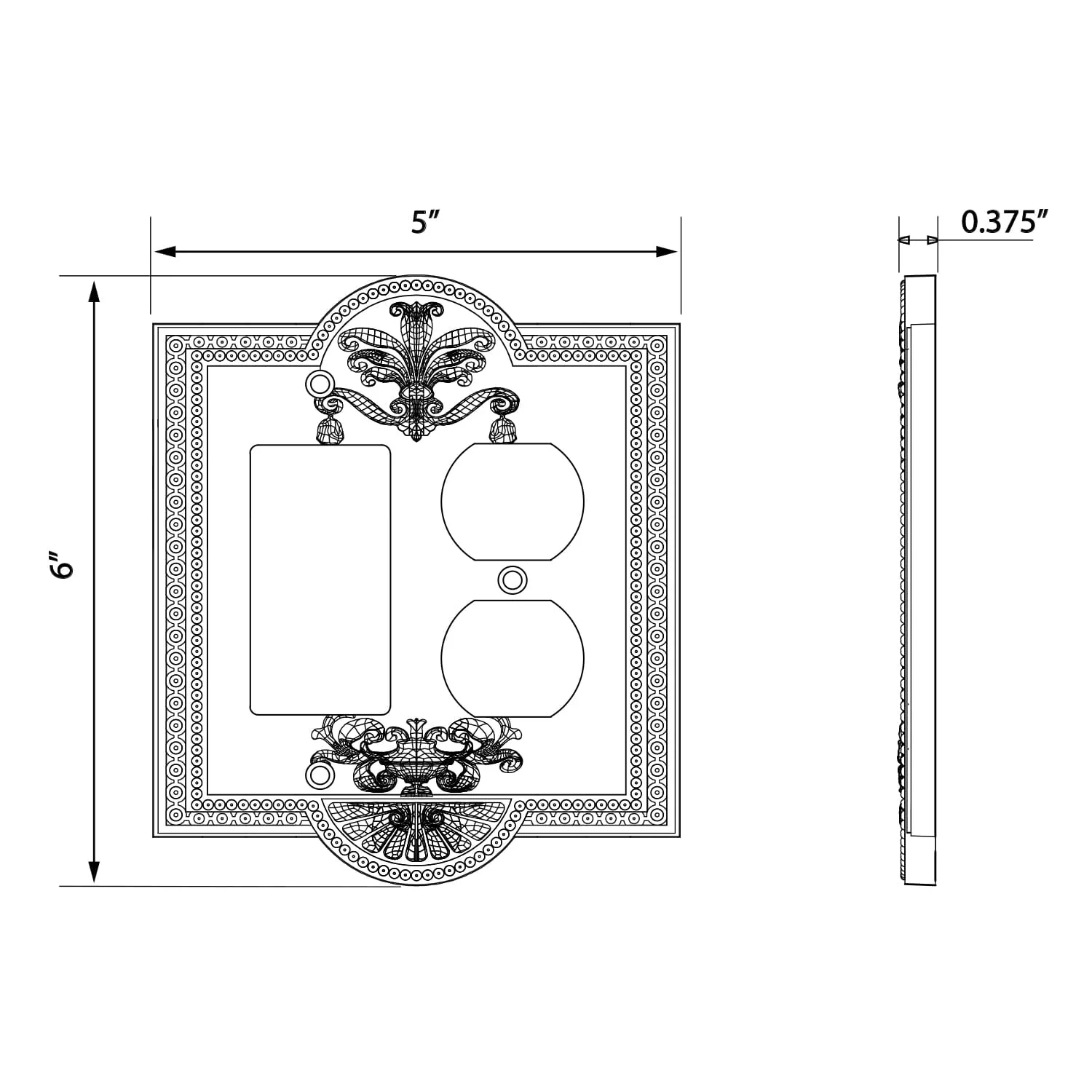 Meadows Switch Plate with Rocker and Outlet in Antique Pewter