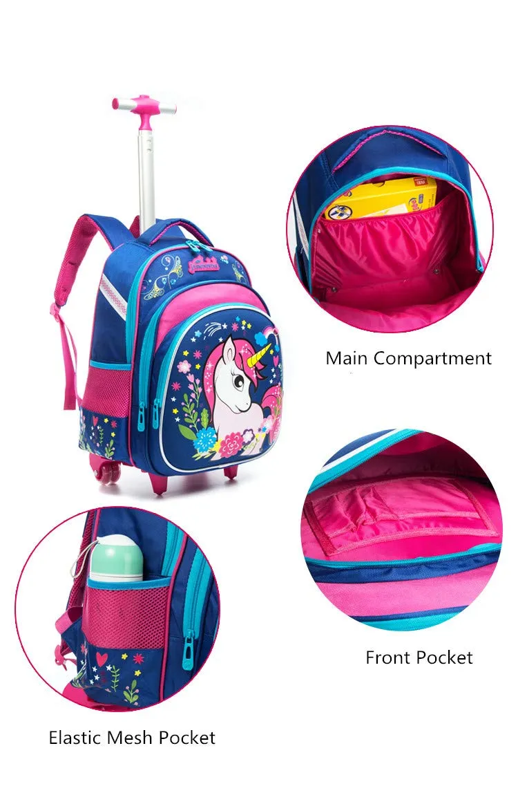 Meetbelify Girls Unicorn Rolling Backpacks Kids Backpack with Wheels for Girls School Bags with Lunch Box