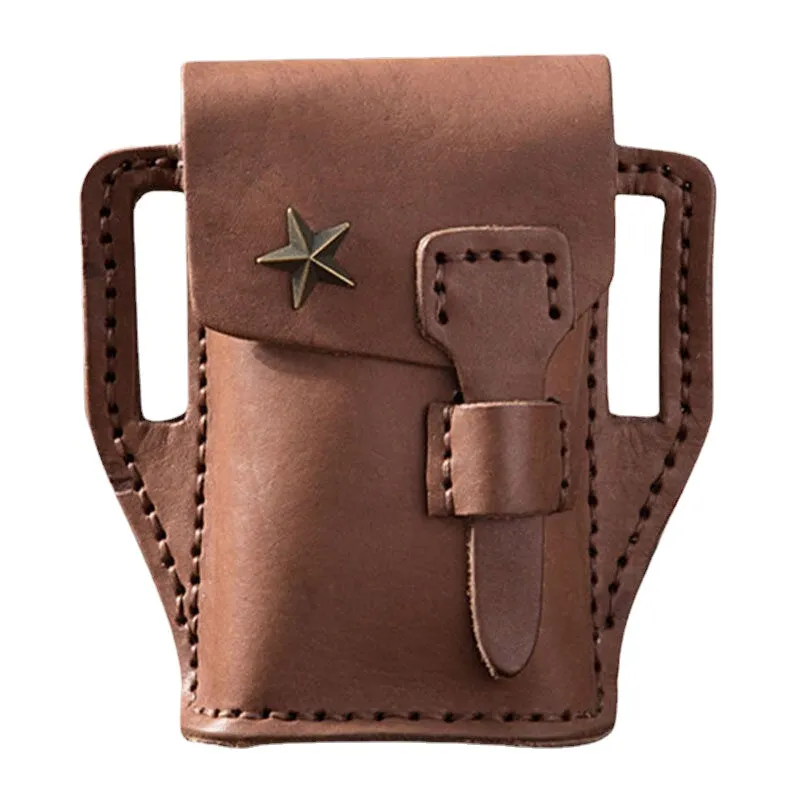 Men Flap-Over Five-pointed Star Decoration Cowhide Waist Bag Retro Outdoor Sport 4.7 Inch Phone Belt