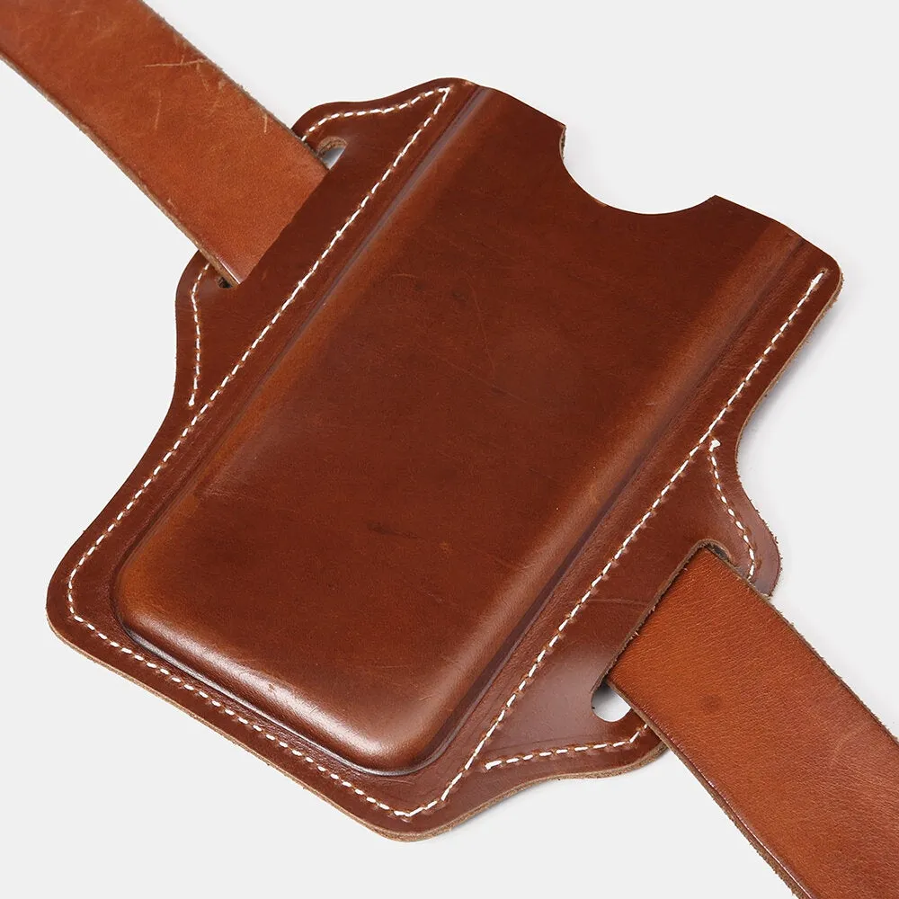 Men Genuine Leather Solid 6.3 Inch Phone Holder Waist Bag Belt