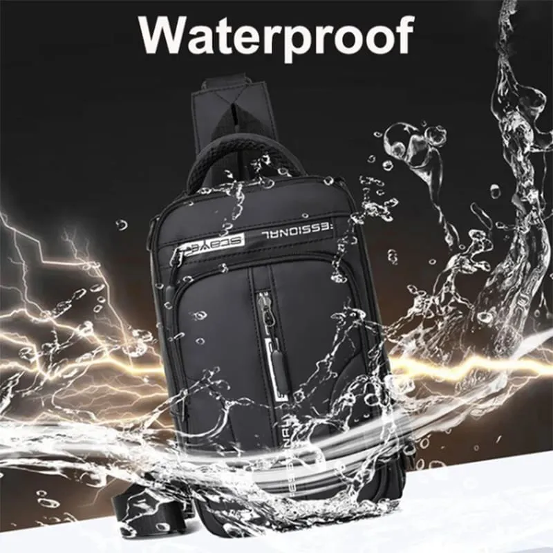 Men Waterproof USB Charging Port Backpack & Crossbody Bag