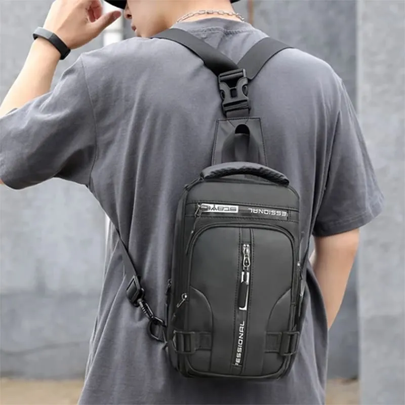 Men Waterproof USB Charging Port Backpack & Crossbody Bag