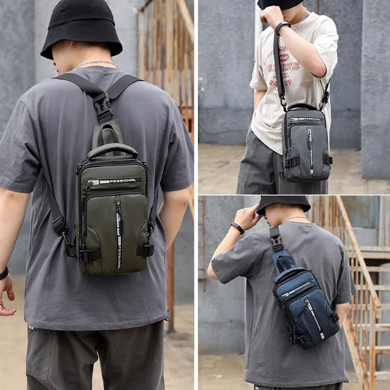 Men Waterproof USB Charging Port Backpack & Crossbody Bag