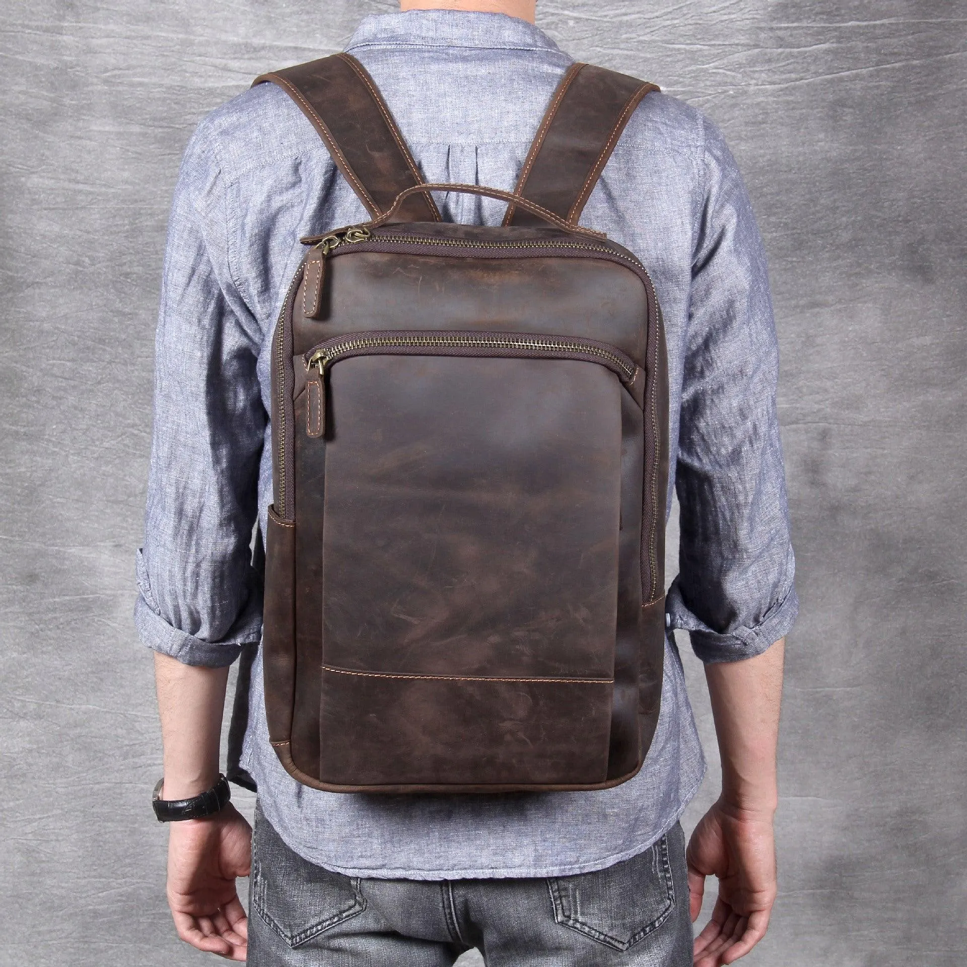 Mens Leather Backpack Vintage for Laptop