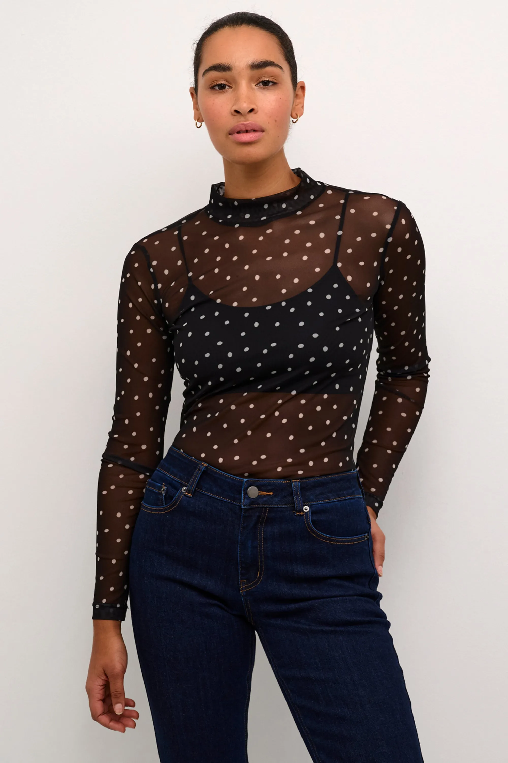 MESH LS MOCK NECK TOP