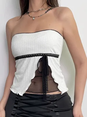 Mesh Patchwork Graceful Trim Top