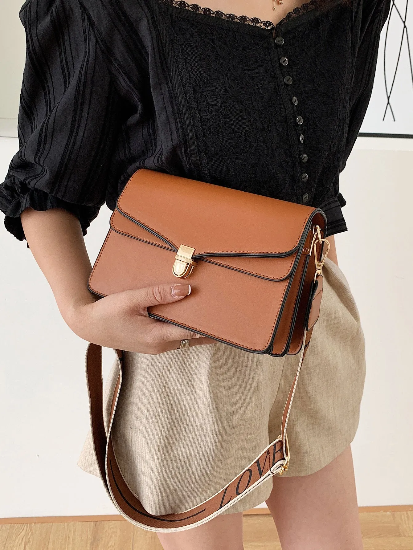 Minimalist Push Lock Crossbody Bag