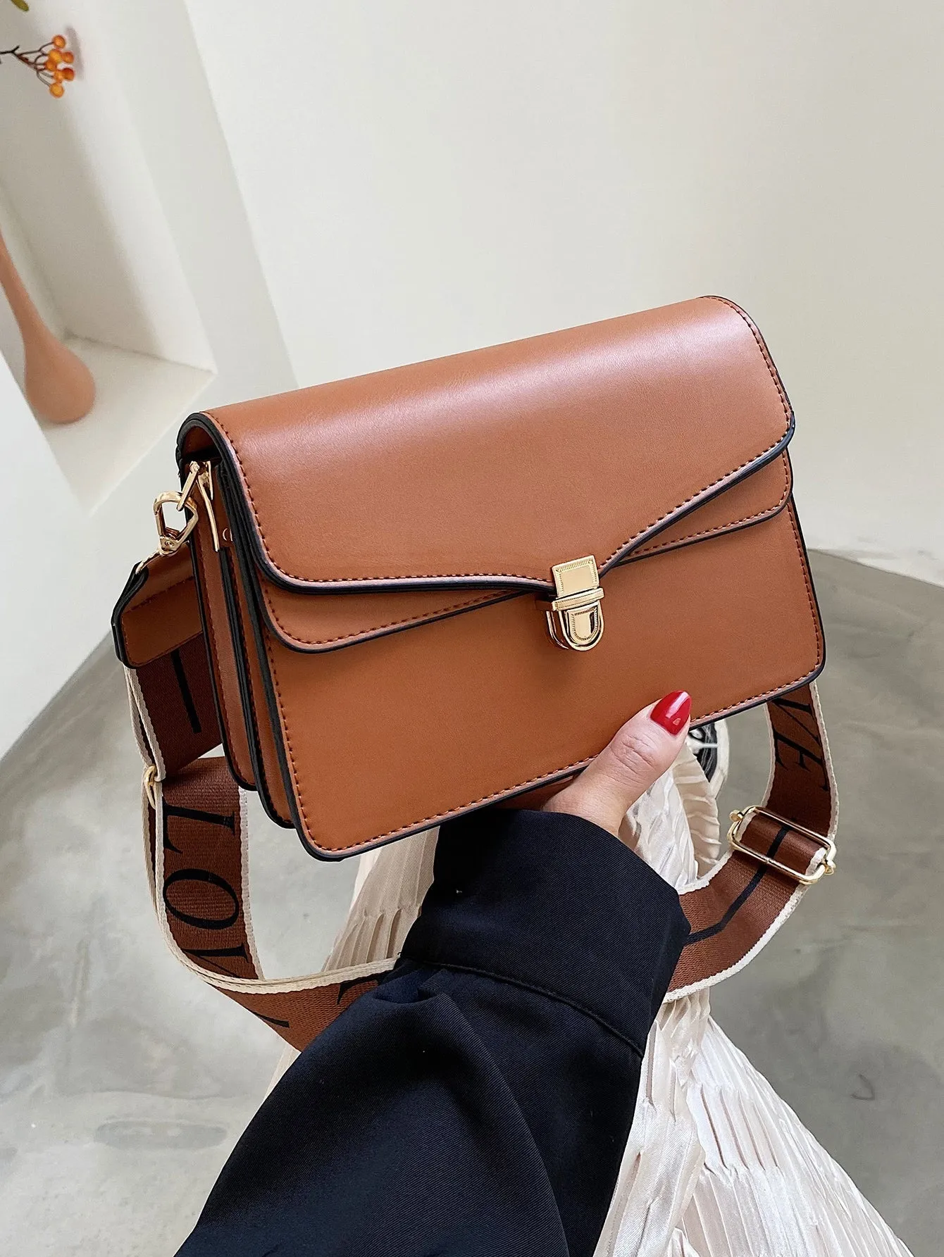 Minimalist Push Lock Crossbody Bag