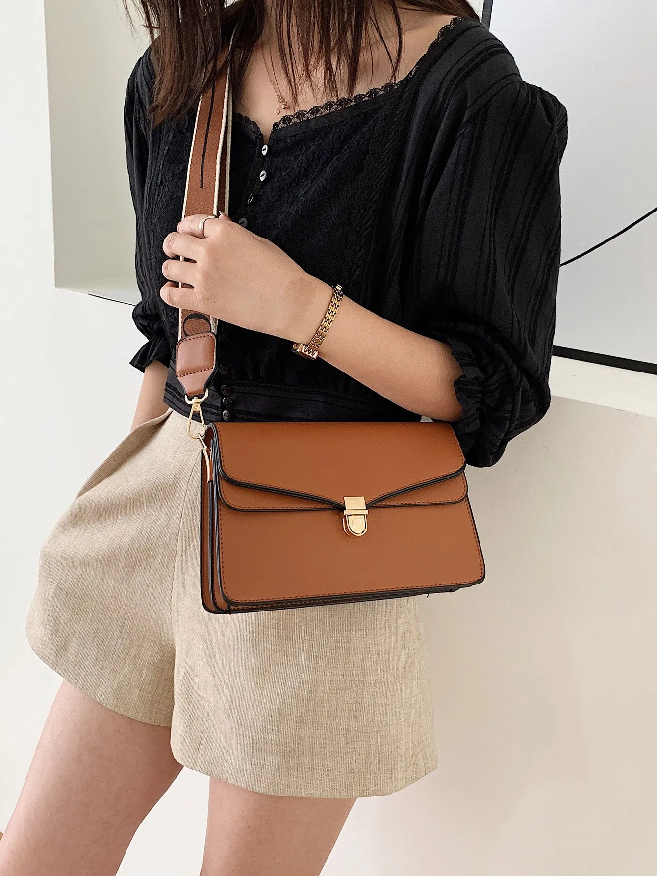 Minimalist Push Lock Crossbody Bag