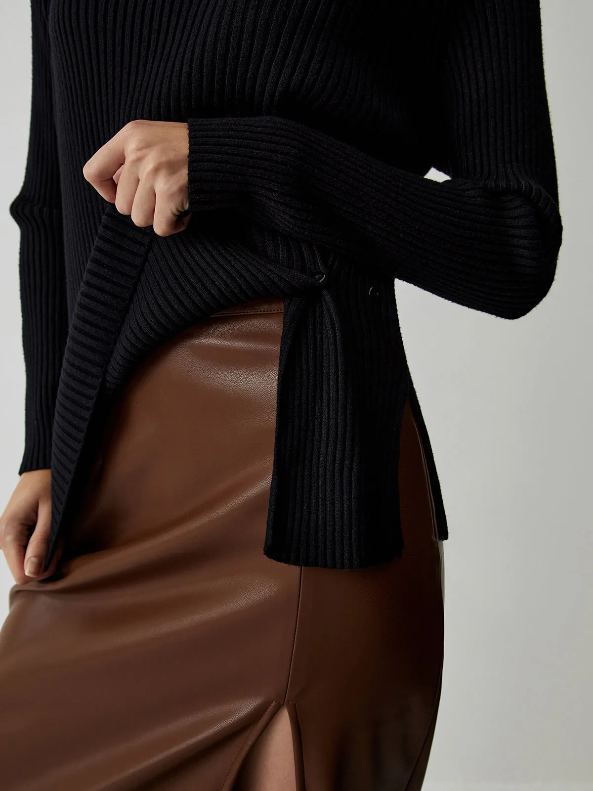 Mock Neck Graceful Slit Sweater