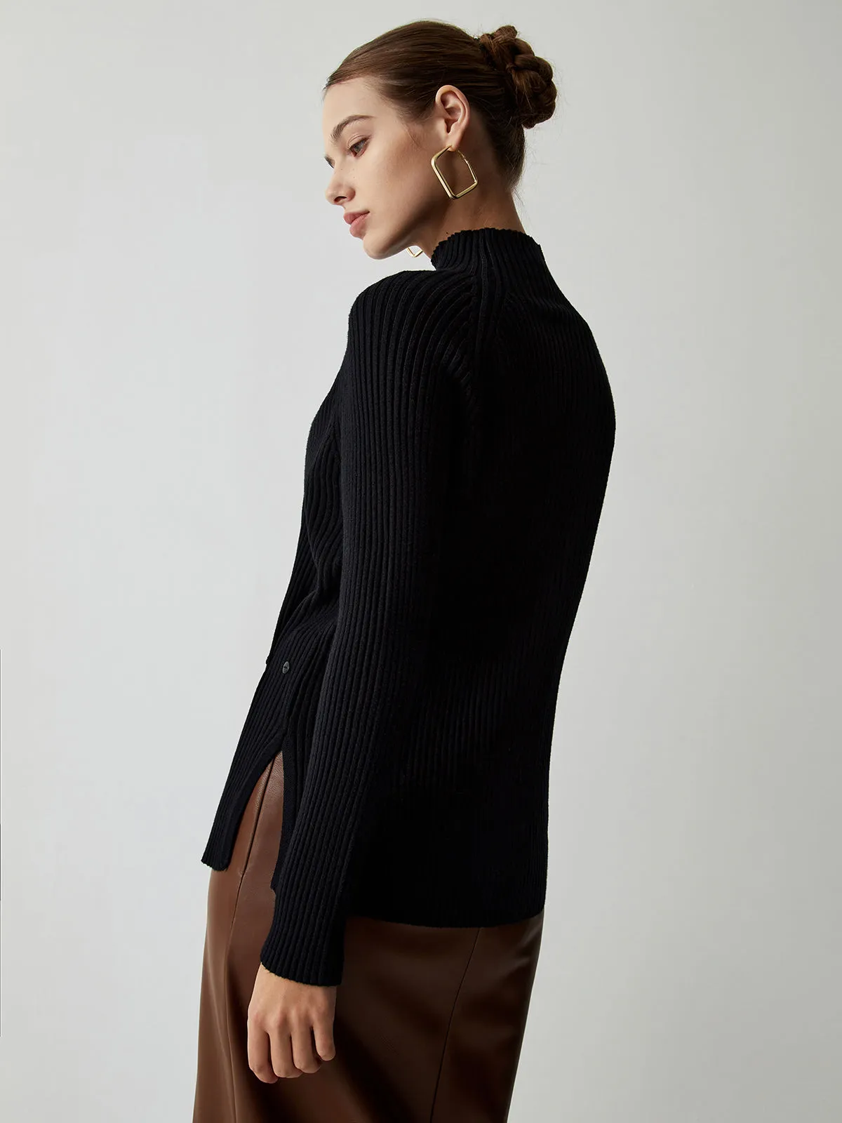 Mock Neck Graceful Slit Sweater