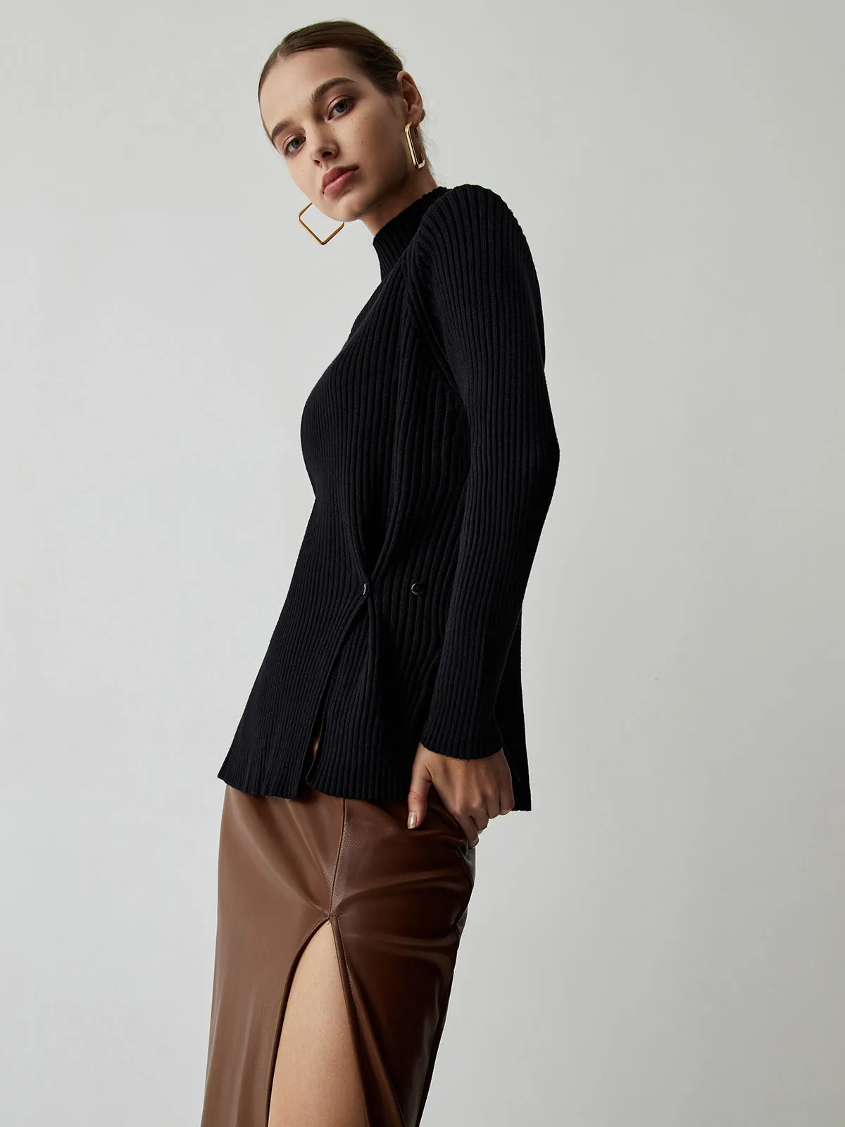 Mock Neck Graceful Slit Sweater