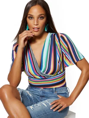 Multicolor Stripe Wrap Blouse