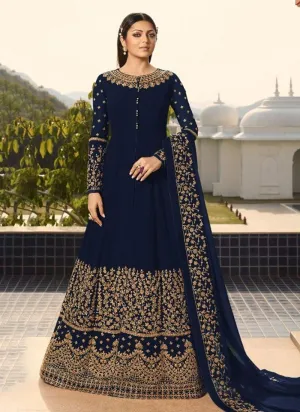 Navy Blue Georgette Base Wedding Wear Embroidery Work Anarkali Suit