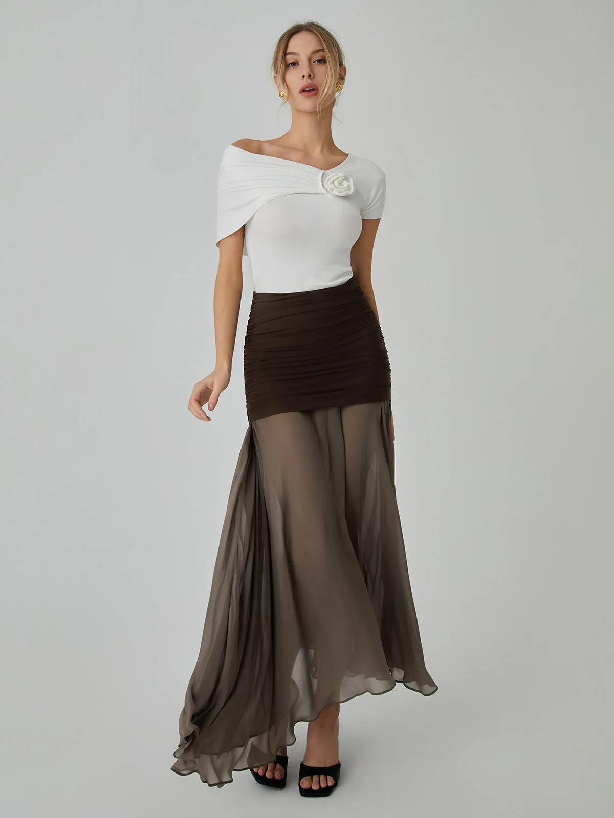 Net Chiffon Graceful Patchwork Maxi Skirt