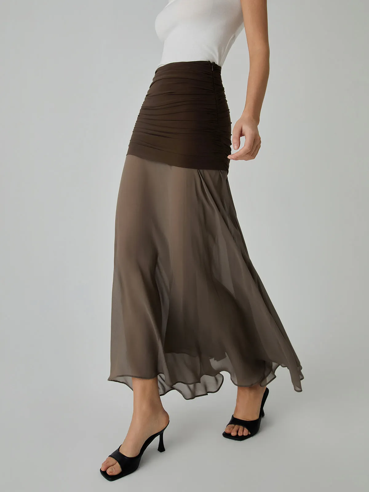 Net Chiffon Graceful Patchwork Maxi Skirt