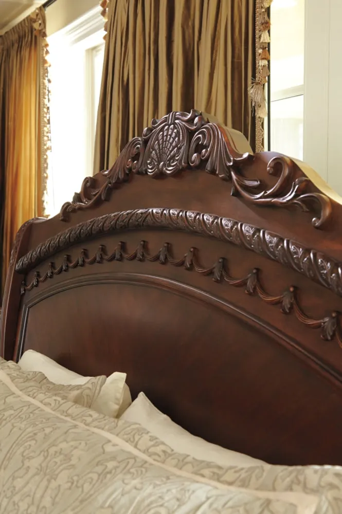 North Shore King Sleigh Bed with Mirrored Dresser, Chest and Nightstand