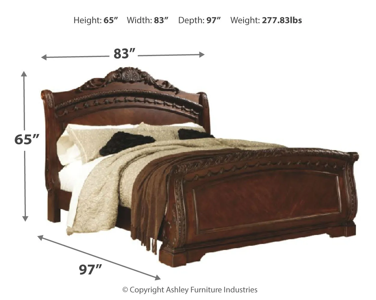 North Shore King Sleigh Bed with Mirrored Dresser, Chest and Nightstand