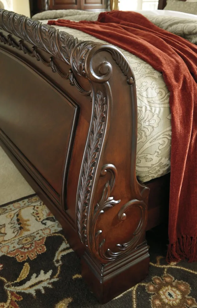 North Shore King Sleigh Bed with Mirrored Dresser, Chest and Nightstand