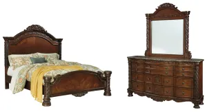 North Shore Queen Panel Bed with Mirrored Dresser