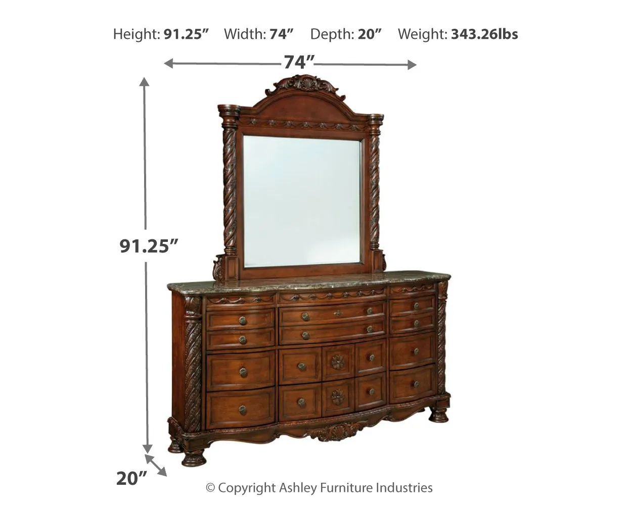 North Shore Queen Panel Bed with Mirrored Dresser