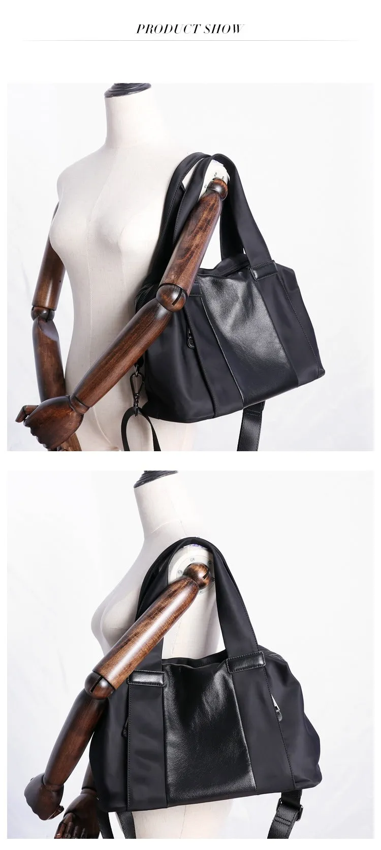 Nylon Shoulder Bag Black Leather Handbag Nylon Crossbody Bag Crossbody Nylon Bag