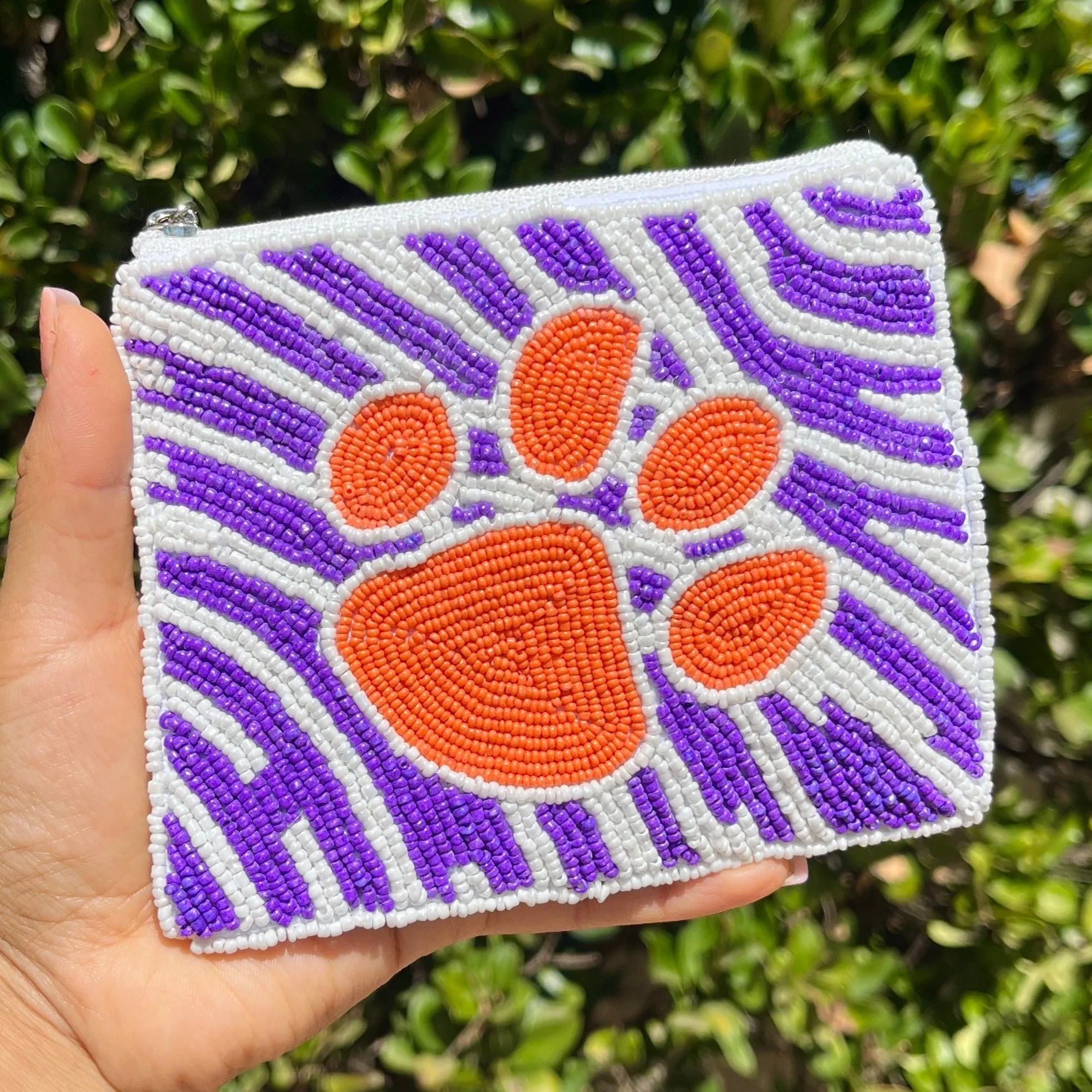 Orange Paw Beaded Coin Purse