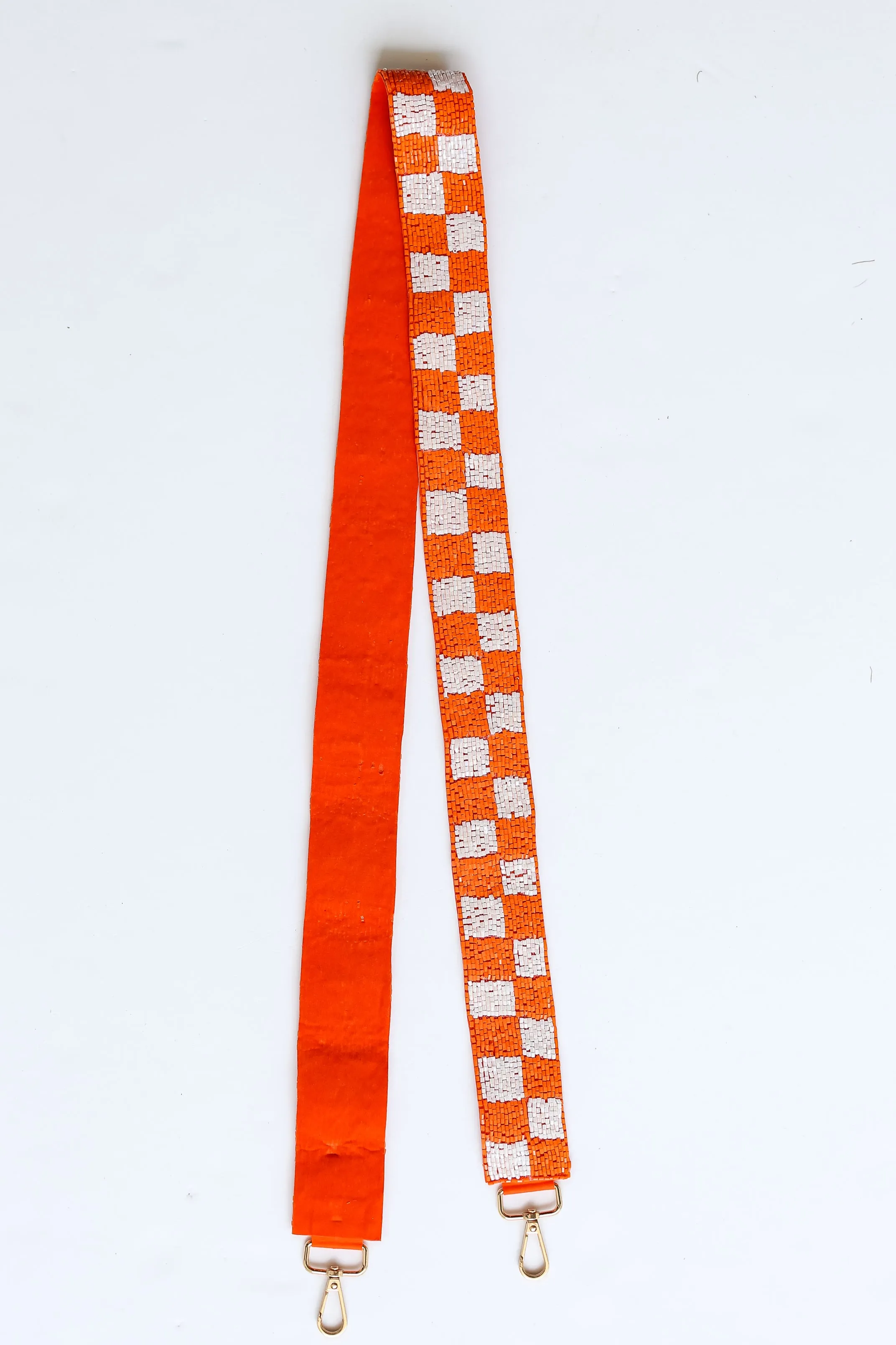 Orange   White Checkered Beaded Purse Strap