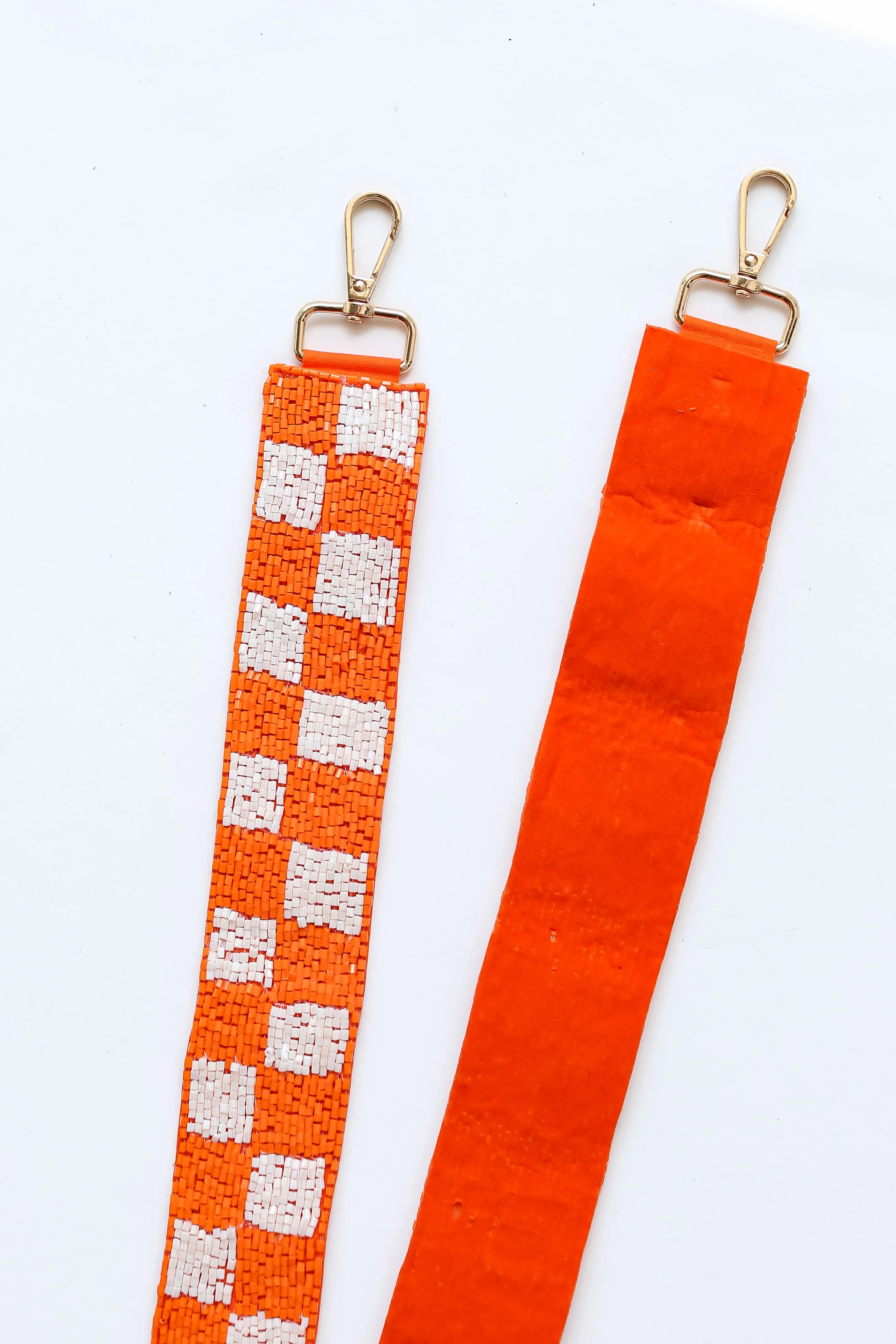 Orange   White Checkered Beaded Purse Strap