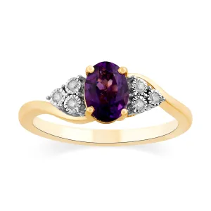 Oval Amethyst Ring with 0.05ct of Diamonds in 9ct Yellow Gold