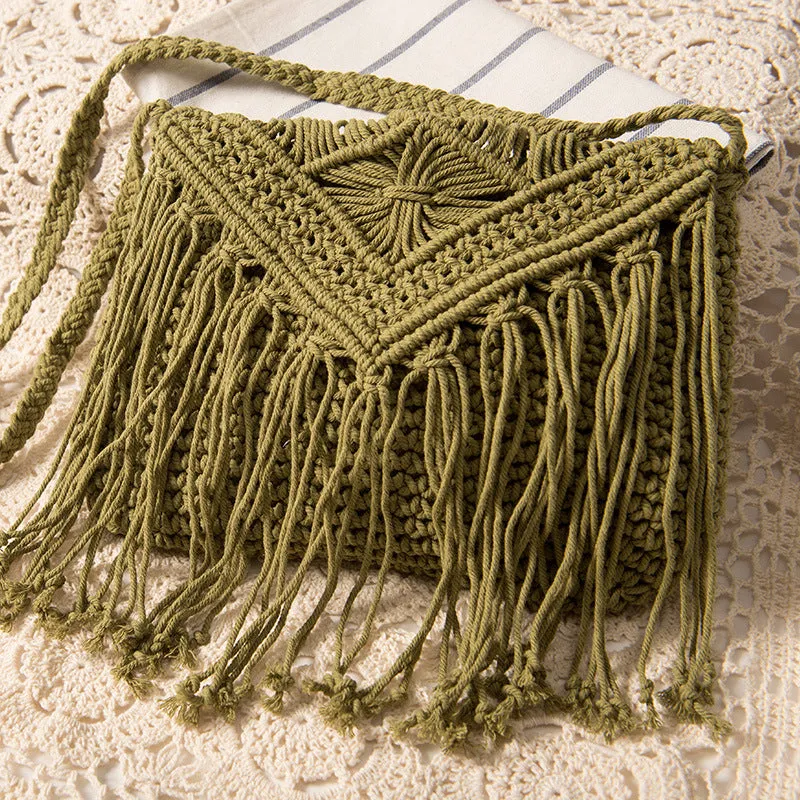 Paziye Handmade Tassel Crossbody Bag Cotton Thread Woven Bag