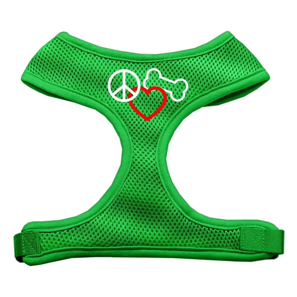 Peace, Love, Bone Design Soft Mesh Harnesses Emerald Green Small