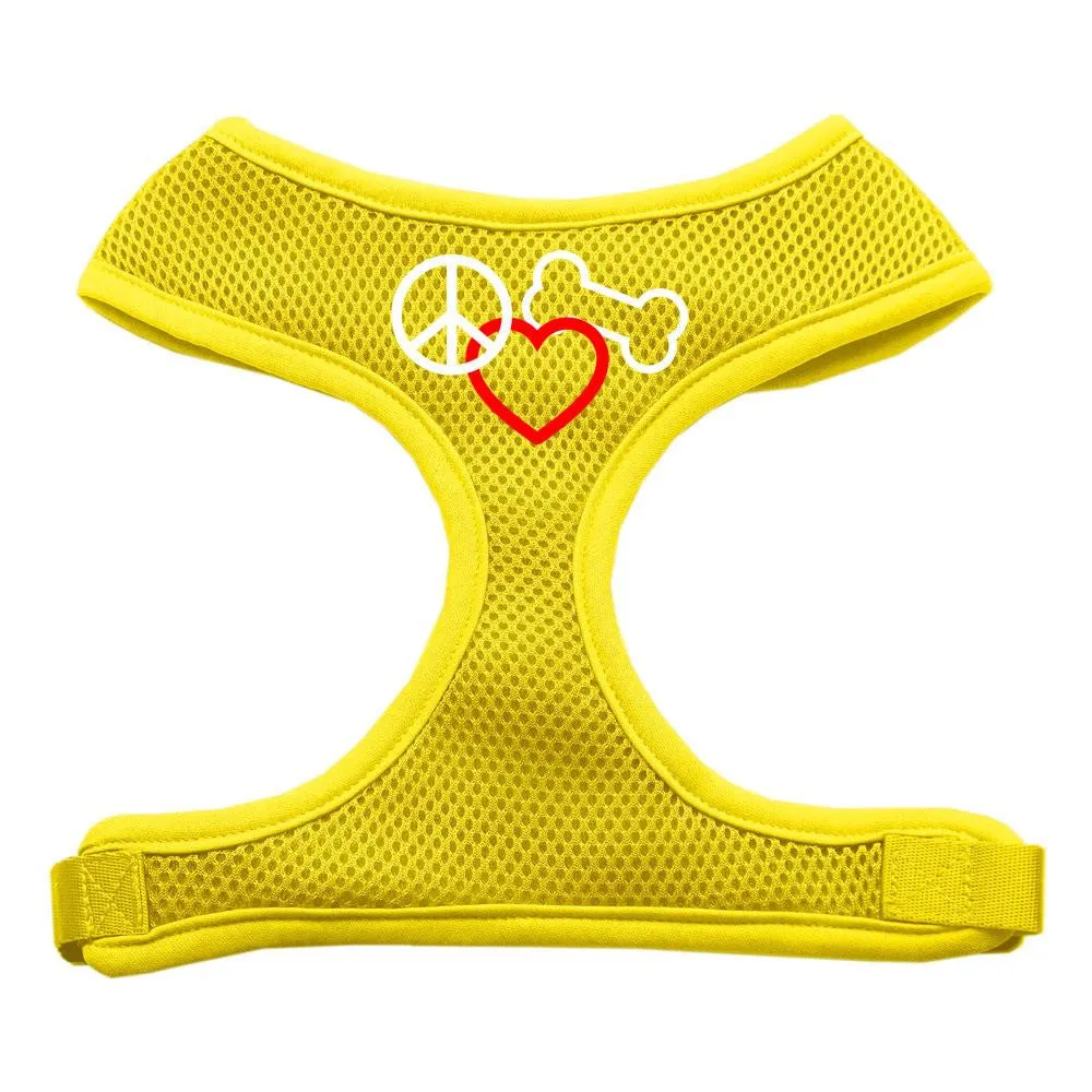 Peace, Love, Bone Design Soft Mesh Harnesses Yellow Medium