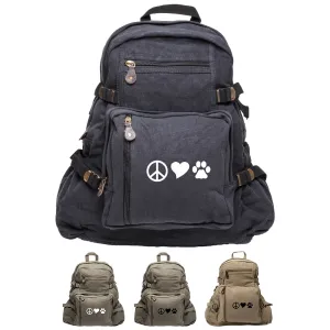 Peace Sign Heart Dog Paw Print Army Sport Heavyweight Canvas Backpack Bag