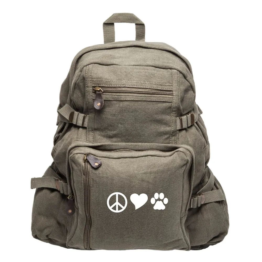 Peace Sign Heart Dog Paw Print Army Sport Heavyweight Canvas Backpack Bag