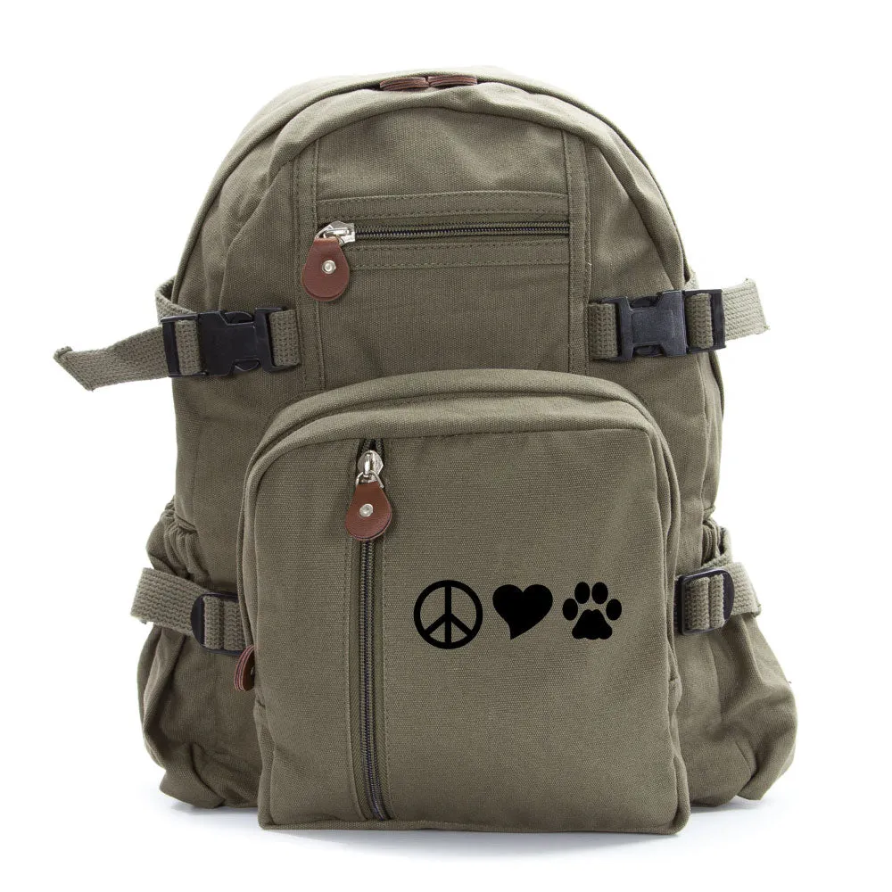 Peace Sign Heart Dog Paw Print Army Sport Heavyweight Canvas Backpack Bag