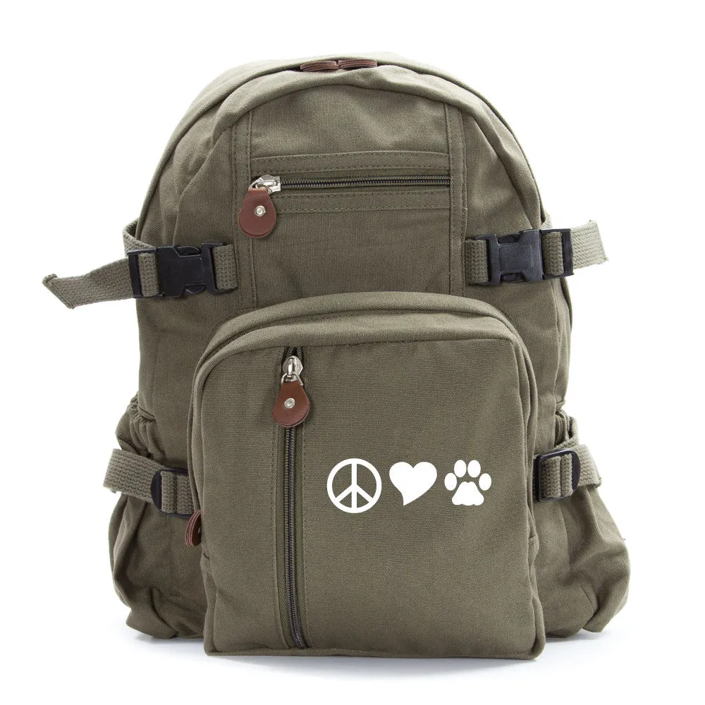 Peace Sign Heart Dog Paw Print Army Sport Heavyweight Canvas Backpack Bag