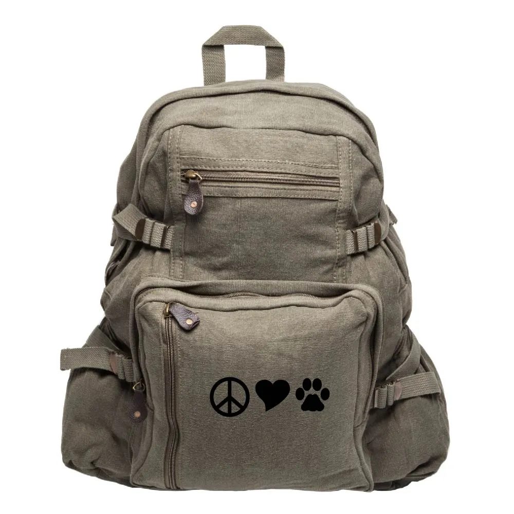 Peace Sign Heart Dog Paw Print Army Sport Heavyweight Canvas Backpack Bag