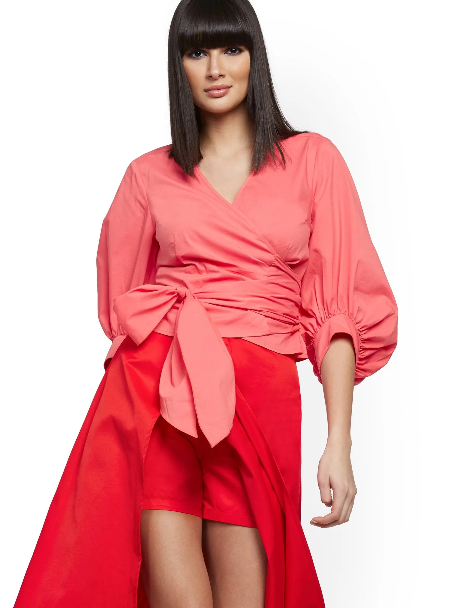 Petite Poplin Wrap Blouse